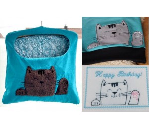 Stickdatei - Doodle Happy Cat Gucker Doodle Appli winkend